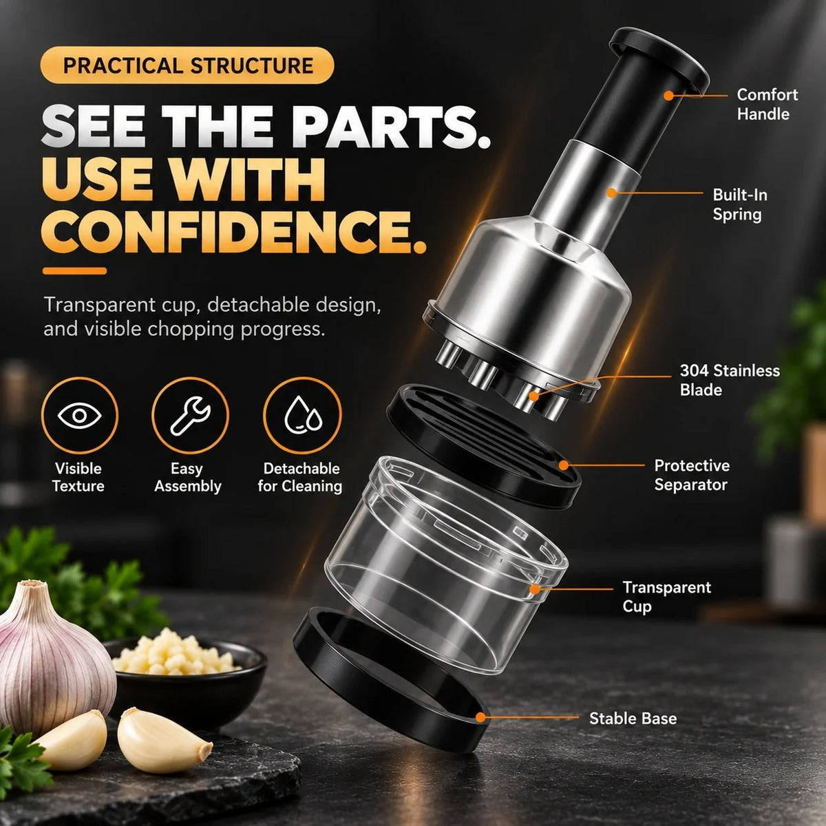 🧄 55% OFF One-Tap Garlic Chopper – Stainless Steel Manual Food Cutter for Effortless Cooking