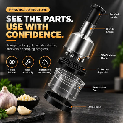 🧄 55% OFF One-Tap Garlic Chopper – Stainless Steel Manual Food Cutter for Effortless Cooking
