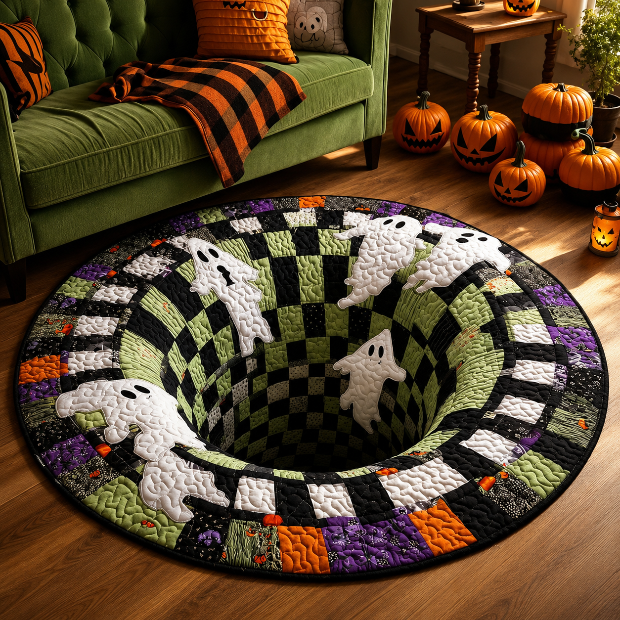 🎃 Spooky 3D Skeleton Portal Quilted Halloween Round Rug