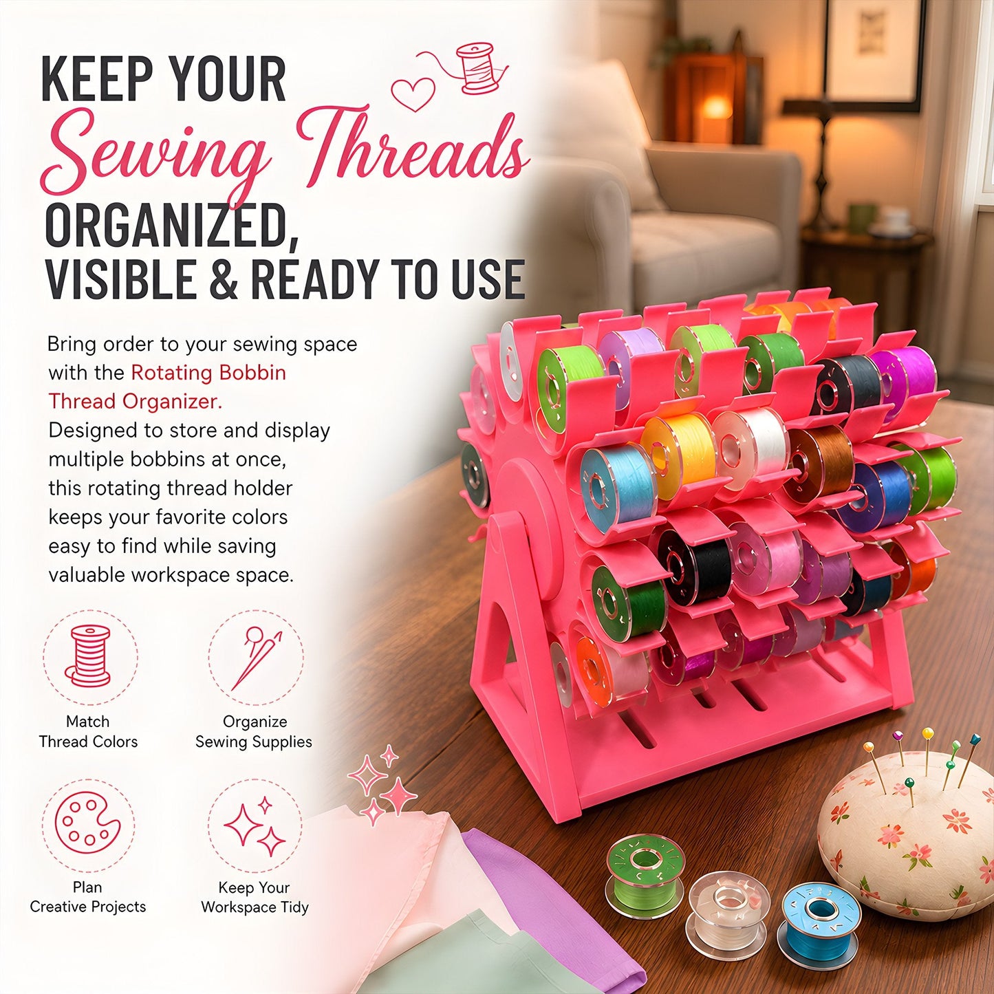 🔥Last Day 50% OFF🧵Rotating Bobbin Thread Organizer