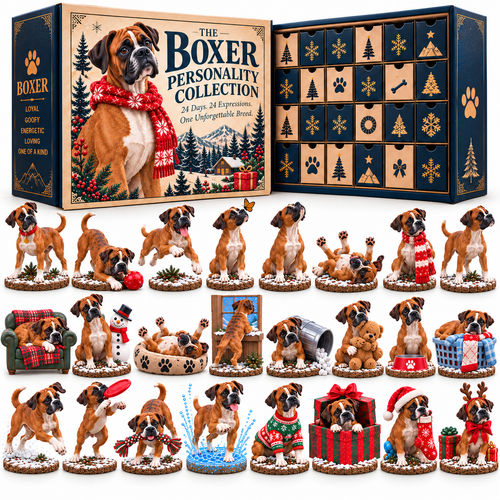 🐾🎄 – 24-Day Boxer Dog Christmas Advent Calendar with 24 Unique Collectible Figurines
