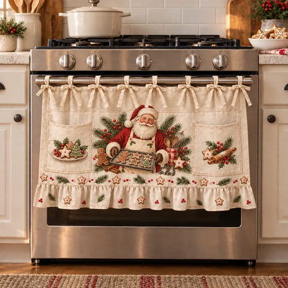 🎄 Christmas Kitchen Tie-On Skirt with Pockets & Ruffled Trim - Appliance Valance