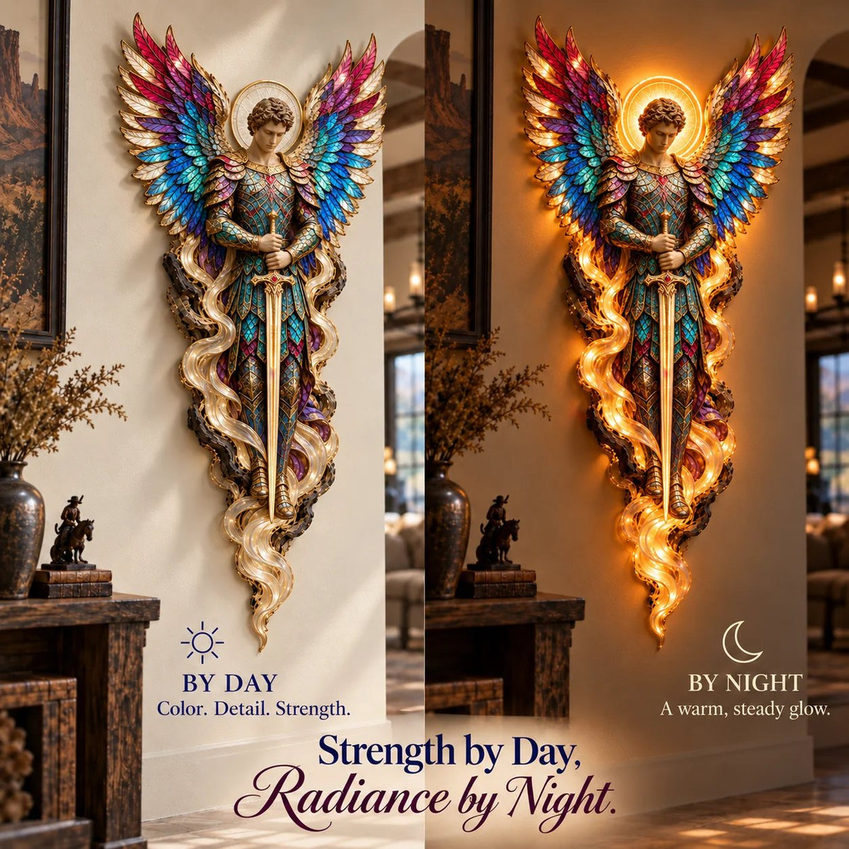 ✝️✨ Lighted Angel Wall Sculpture – Glowing Guardian Angel Decor, Christian Faith Gift & Home Blessing 🪽