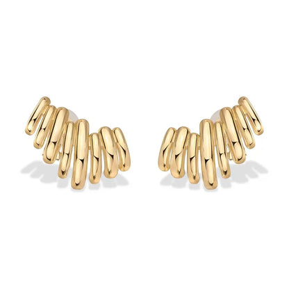 ✨ 50% OFF 14K Gold Plated Climber Stud Earrings for Women – Ribbed Statement Style