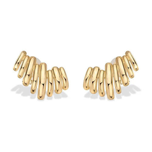 ✨ 50% OFF 14K Gold Plated Climber Stud Earrings for Women – Ribbed Statement Style