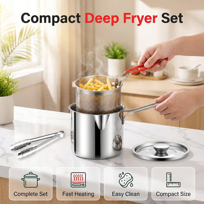 🍟 Compact Stainless Steel Deep Fryer Pot Set with Basket✨