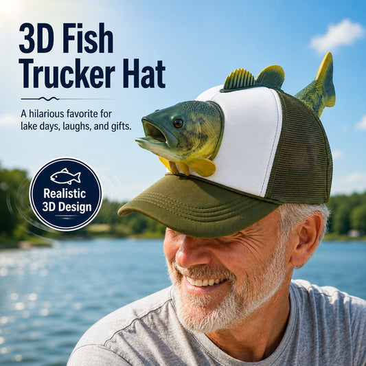 3D Fish Trucker Hat Realistic Bass Fishing Mesh Cap