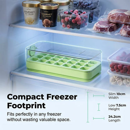 🧊 21-Cube Press-Type Ice Cube Tray With Lid – Easy Fill, Covered Freezer Storage