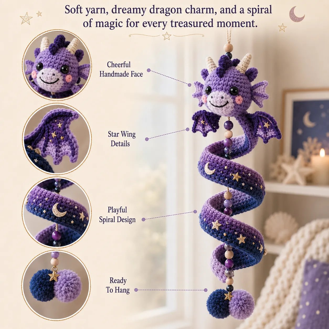 ⏳ Last Day 49% OFF – 🐉 DIY Dragon Spiral Hanging Ornament Crochet Kit ✨