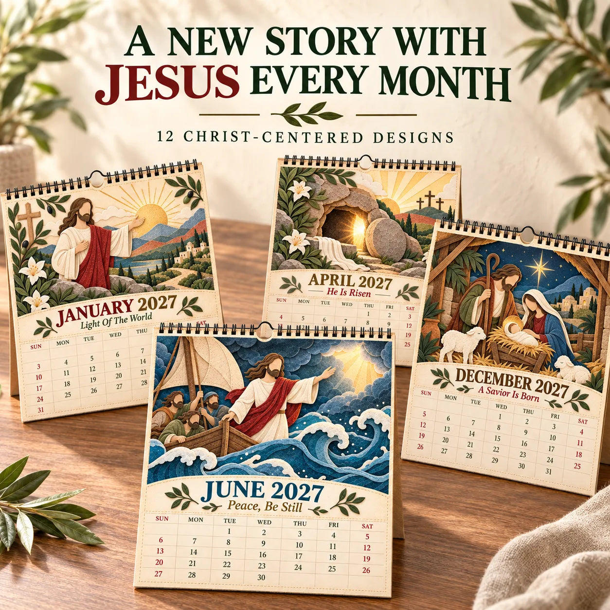 ✝️ 2027 A Year With Jesus Wall Calendar – 12-Month Gospel Art & Scripture Planning 🕊️