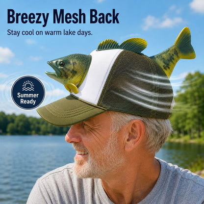 3D Fish Trucker Hat Realistic Bass Fishing Mesh Cap
