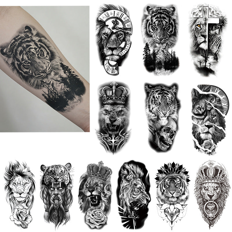 🔥 76 Pcs Tribal Temporary Tattoo Set - Wolf, Lion & Skull | Instant Forearm Sleeve | Zero Pain 🐺✨