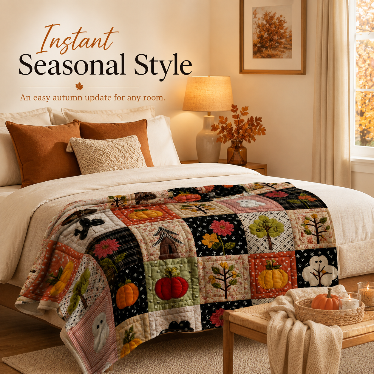 🎃 Halloween Autumn Printed Flannel Throw Blanket for Sofa & Bed 🍂