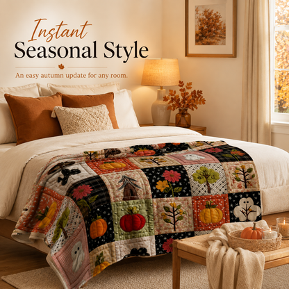 🎃 Halloween Autumn Printed Flannel Throw Blanket for Sofa & Bed 🍂