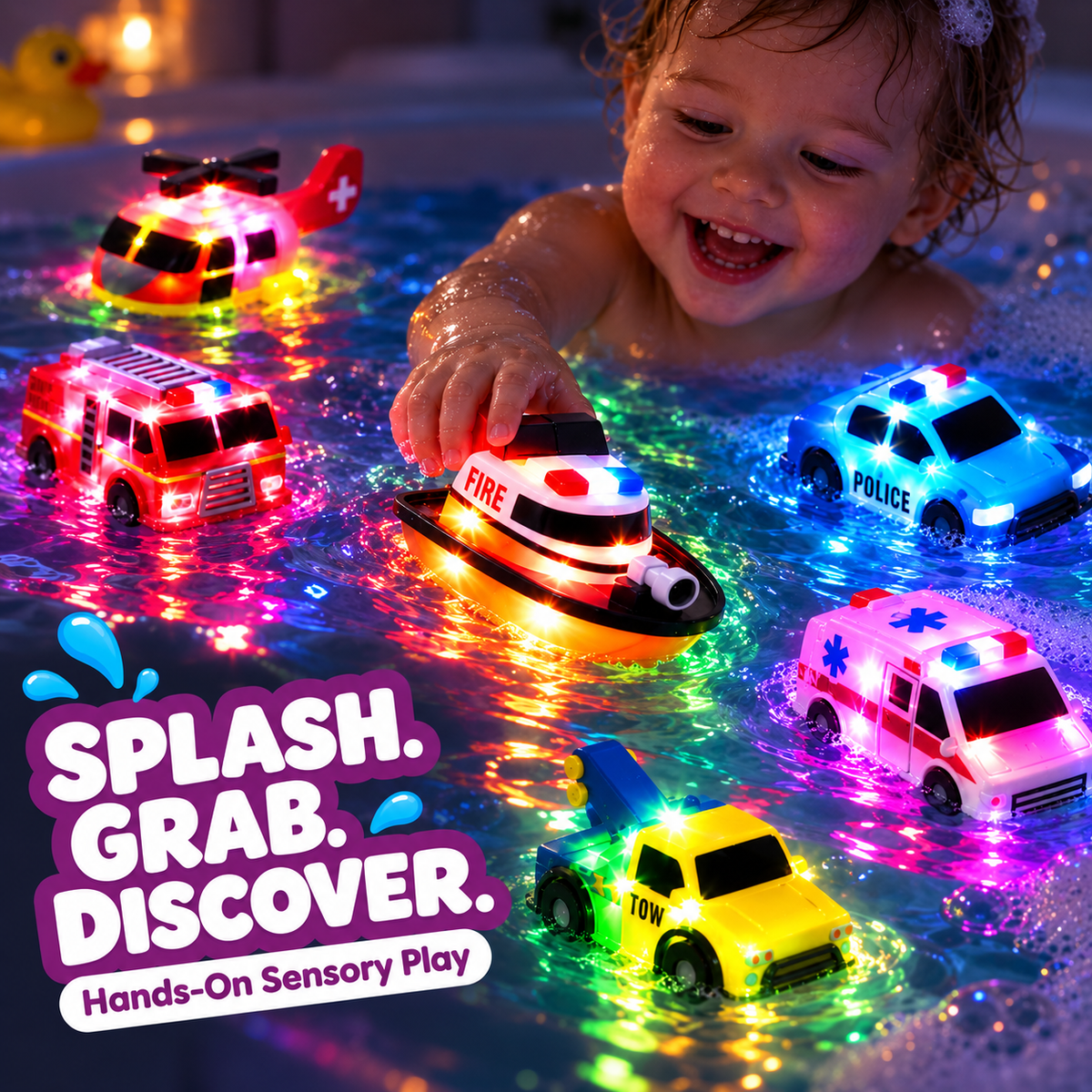 🛁 Water-Activated Light-Up Floating Bath Toys (6 PCS) – Mold-Free Sensory Tub Toys ✨