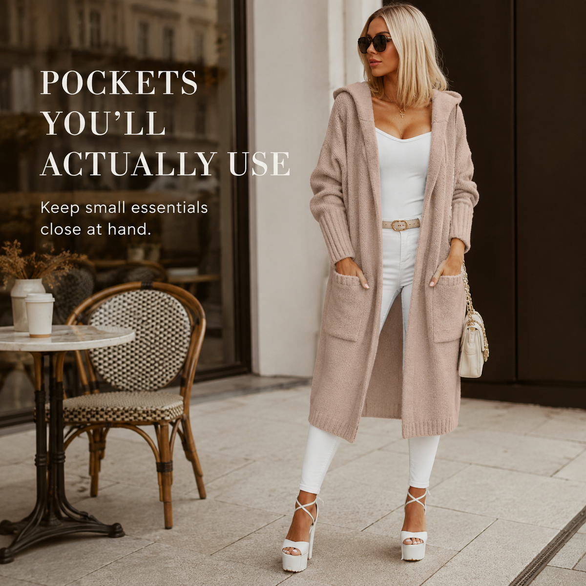 🧥 Women's Oversized Hooded Longline Knit Cardigan with Pockets 🧶