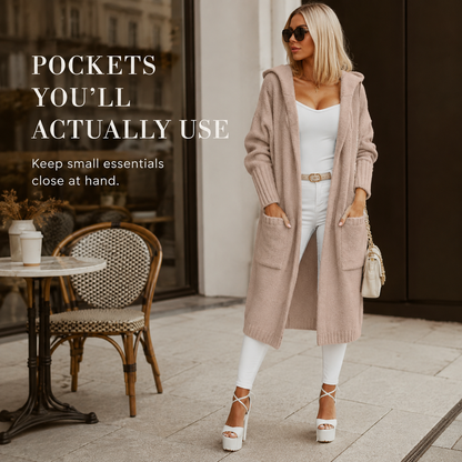 🧥 Women's Oversized Hooded Longline Knit Cardigan with Pockets 🧶