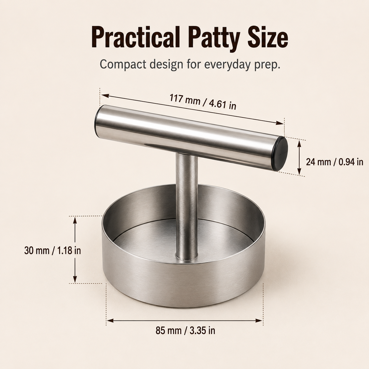 🍔 Stainless Steel Burger Patty Press Set – 85mm T-Handle Meat Mold Maker 🔥