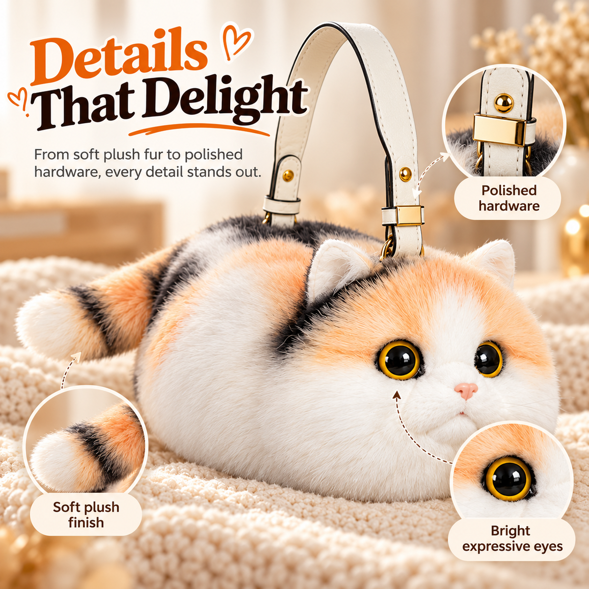 🐱 Plush Cat Handbag – Ultra-Soft Kitty Purse for Cat Lovers & Cute Everyday Outfits