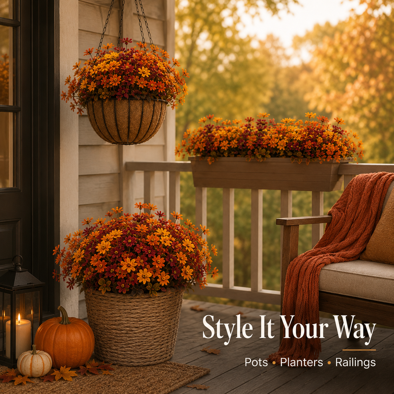 🍂 UV-Resistant Autumn Artificial Flowers – Multicolor Outdoor Fall Blooms 🌾