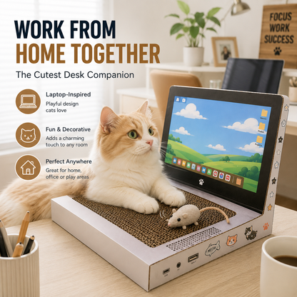 💻 Laptop Cat Scratcher Cardboard Toy with Mouse Ball and DIY Stickers 🐾