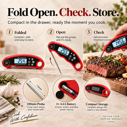 🌡️ Foldable Digital Food Thermometer - Fast Reading Instant Meat Thermometer ⚡