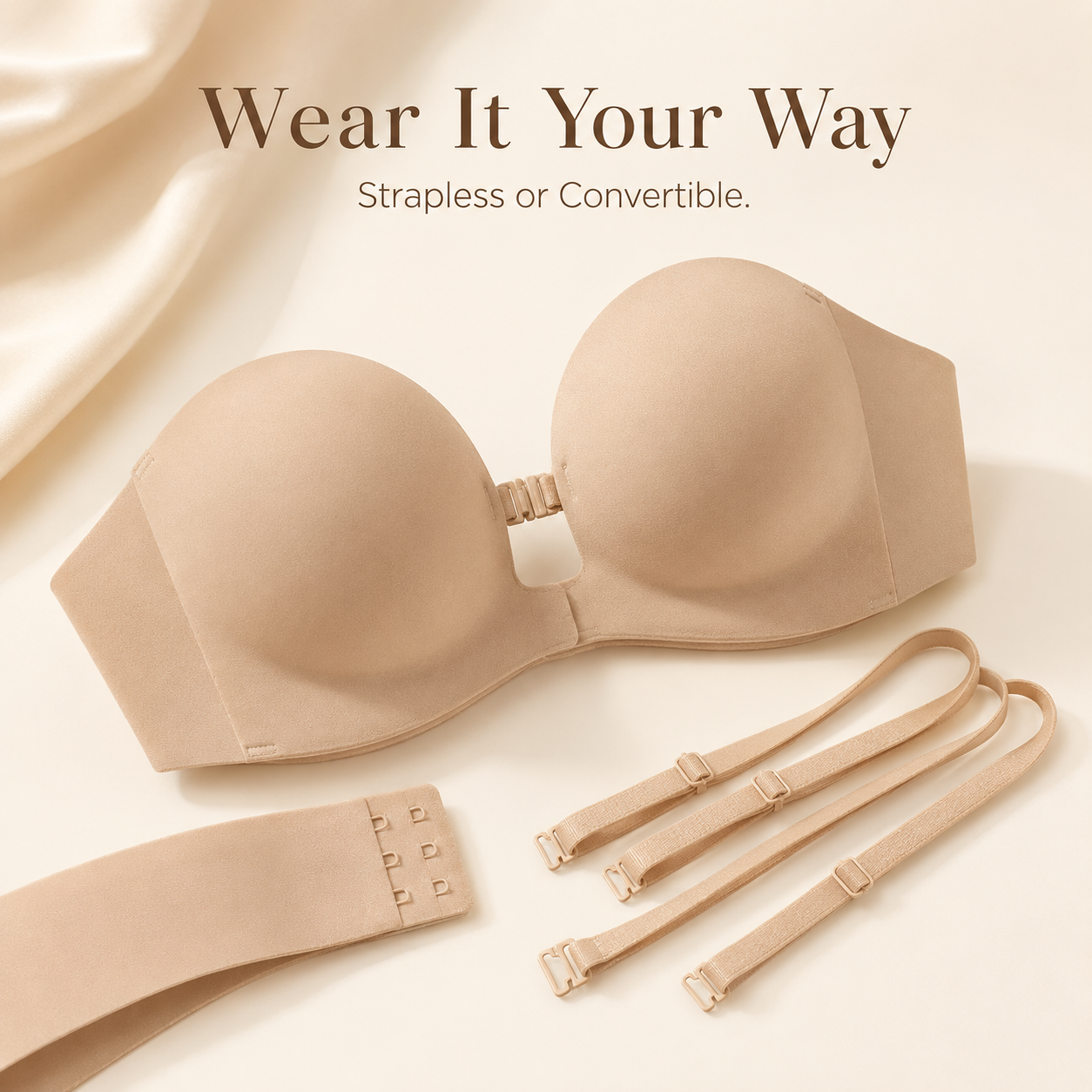 ✨ Convertible Strapless Push Up Bra Front Buckle Non Slip Invisible Lingerie 💃