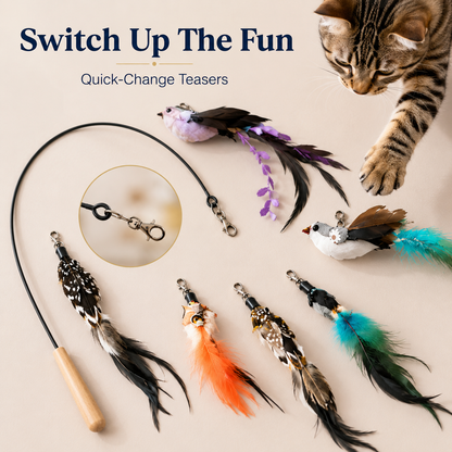 🐱 Interactive Cat Wand with Suction Cup & Natural Feathers 🪶