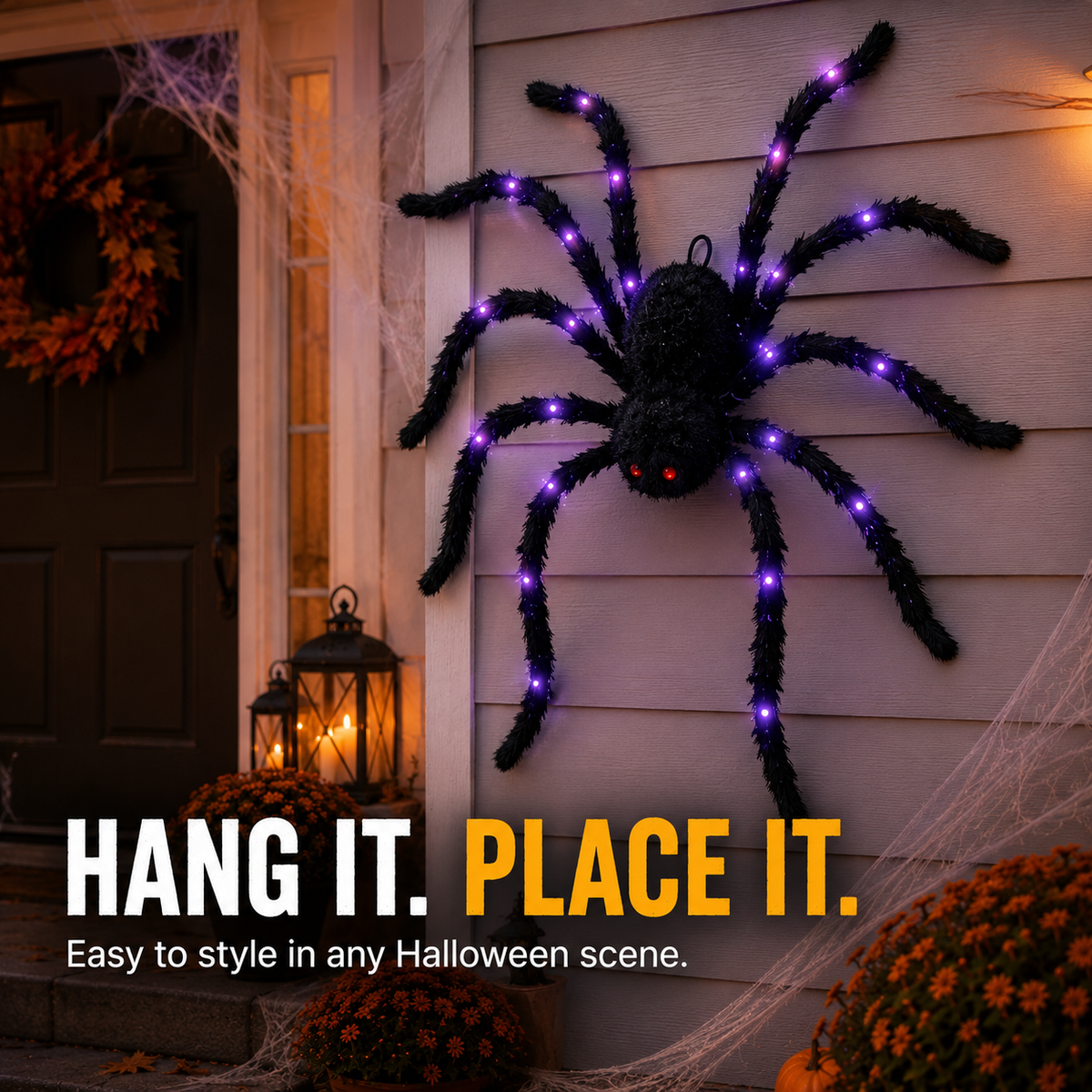 🕷️ Oversized LED Glowing Halloween Giant Plush Spider Prop 🎃