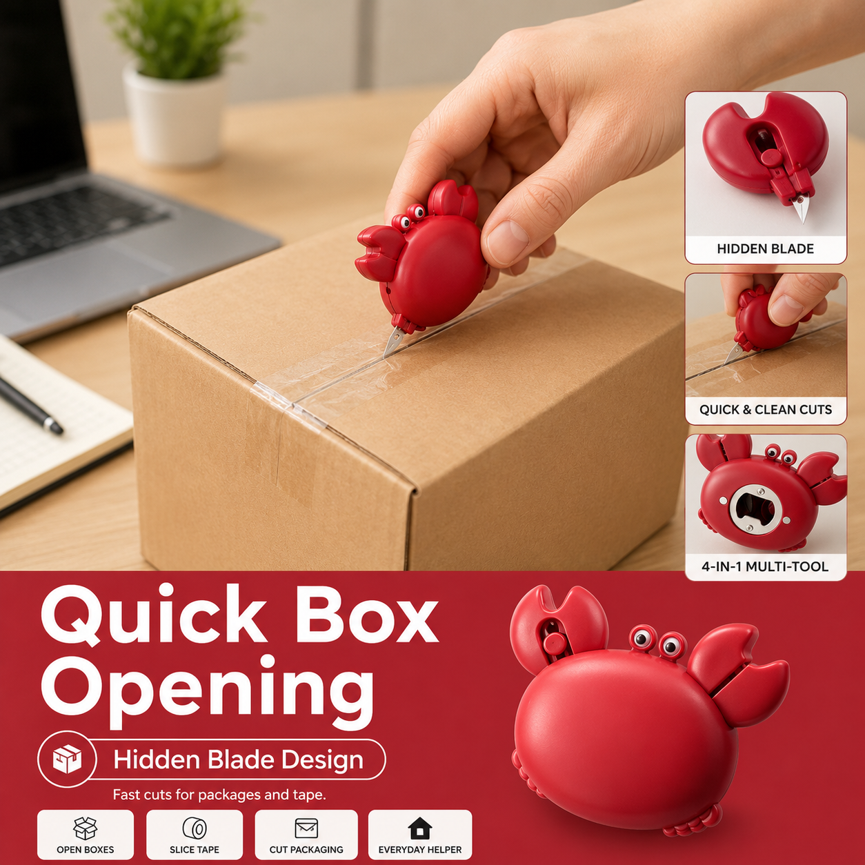 🦀 Cute 4-in-1 Crab Kitchen Gadget – Open, Cut, Slice & Stick Anywhere