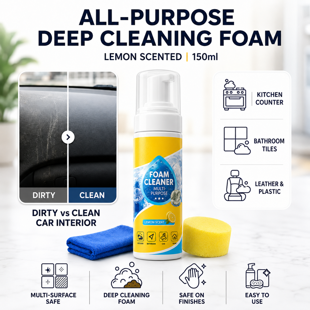 🫧 4-in-1 Multi-Enzyme Foam Cleaner - Instant Stain Remover 🚗