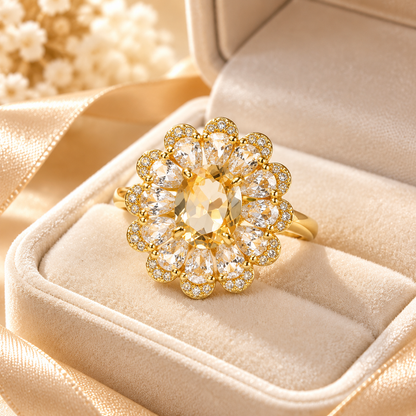 ✨ Natural Citrine Sunflower Ring – A Golden Glow of Elegance
