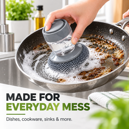 🧽 Refillable Soap Dispensing Dish Scrubber – Palm Kitchen Cleaning Brush ✨