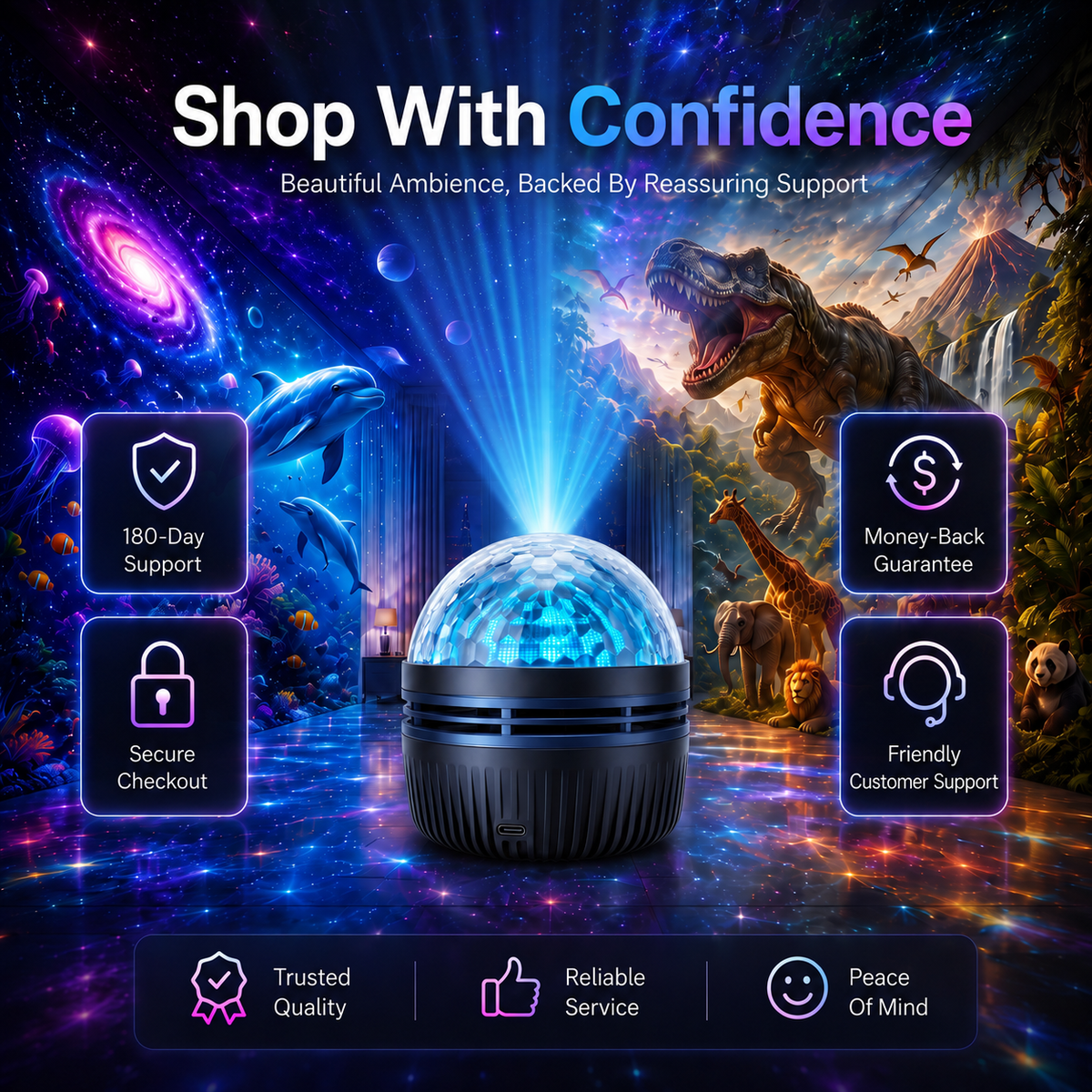 🦖🎁360° Smart Holographic Starry Sky Projector (HD Smart Dynamic 5D)