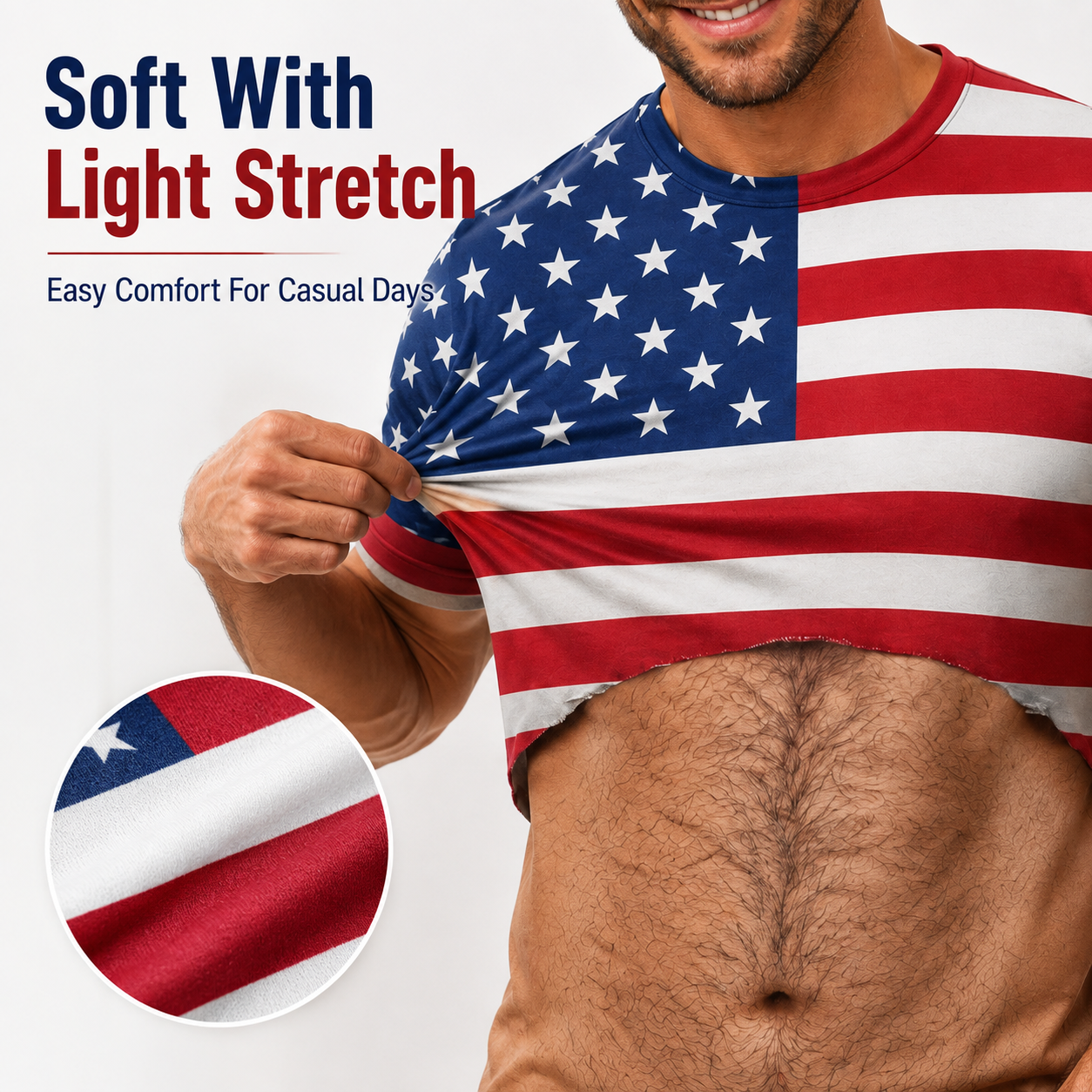 🇺🇸 Men's Novelty Patriotic American Flag Body Hair 3D Printed T-Shirt 👕