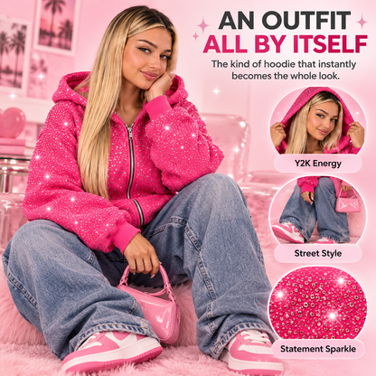 💎 50% OFF Rhinestone Full-Zip Hoodie – Oversized Y2K Balaclava Streetwear