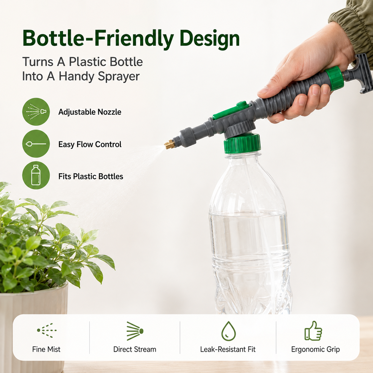 💦 Universal Pressure Bottle-Mount Sprayer Attachment with Brass Nozzle 🌱