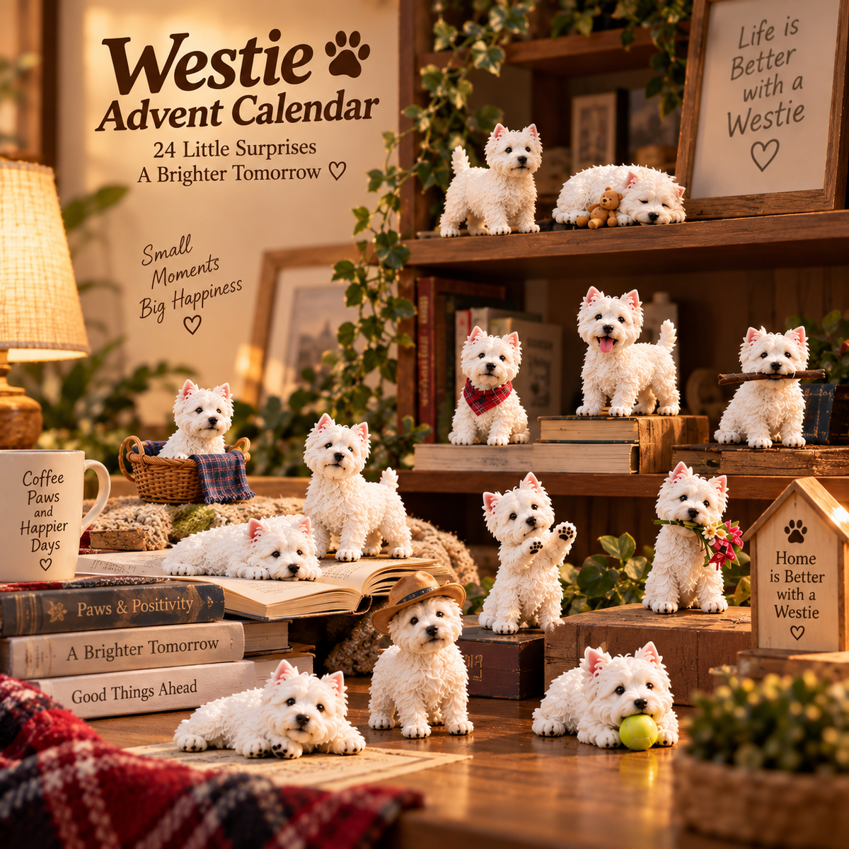🐾 24-Day Westie Figurine Set - Cute Dog Advent Countdown Collection