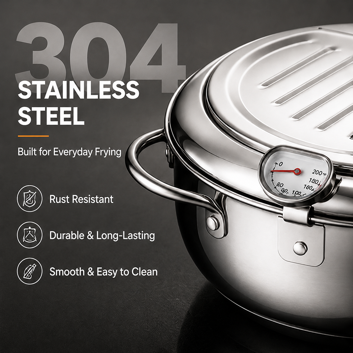 🔥🍗 304 Stainless Steel Stovetop Deep Fryer Pot – With Thermometer 🍟
