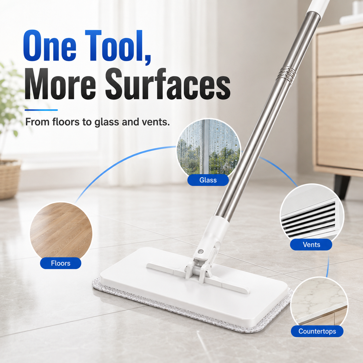🔥 50% OFF Limited Deal 🧼 One-Touch Squeeze Flat Mop | 2-Level Water Control for Faster Cleaning