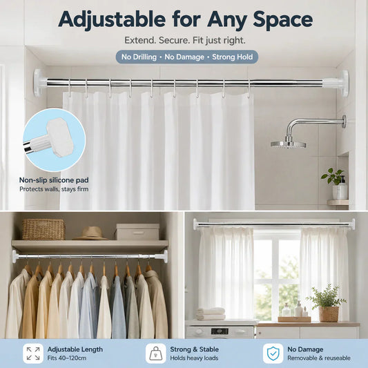 🏠 Drill-Free Adjustable Tension Rod – Expand Storage Without Wall Damage ✨