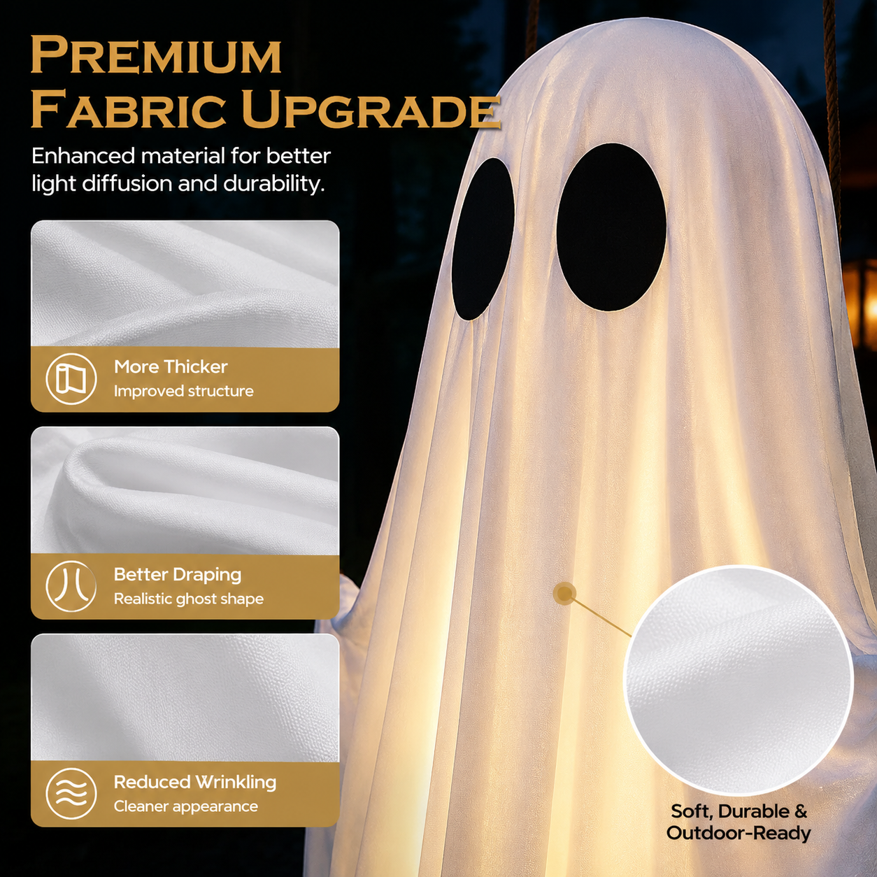 🔥 50% OFF TODAY 👻 5FT Giant Hanging Ghost Swing Light - Outdoor Halloween 🎃