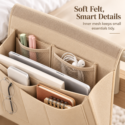🛏️ Hanging Felt Bedside Caddy Organizer – 5-Pocket Mattress & Sofa Storage ✨