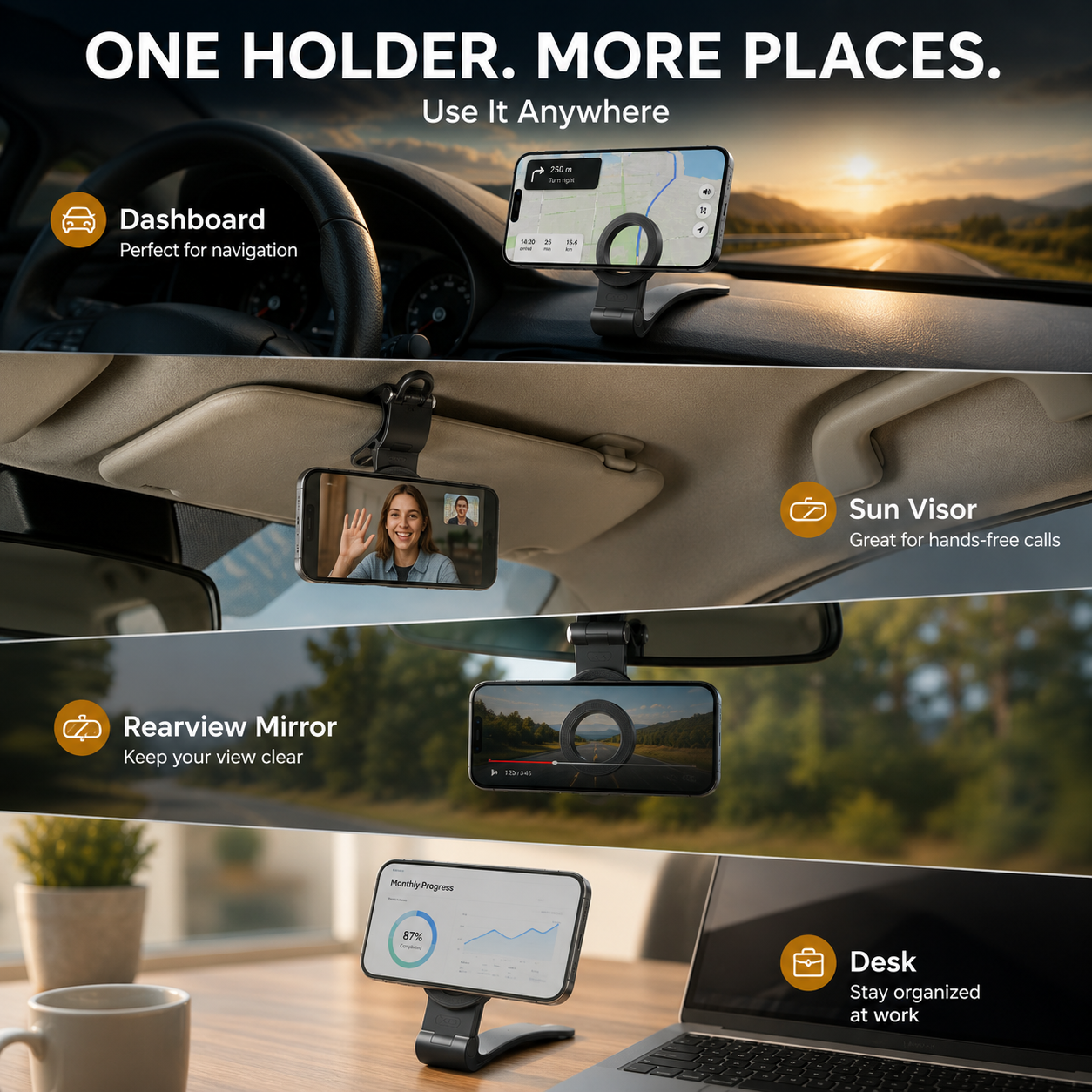 🚗 Foldable Magnetic Dashboard & Sun Visor Car Phone Mount Holder 📱
