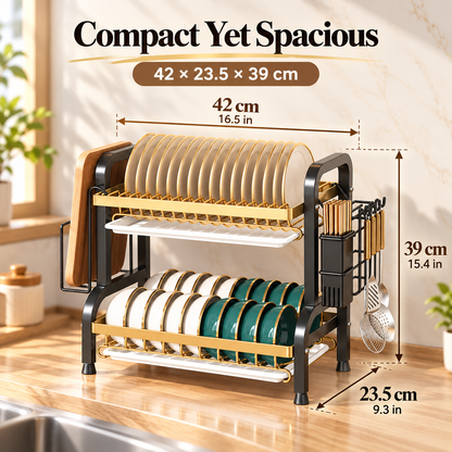 🍽️ Space-Saving 2-Tier Dish Drainer With Removable Drip Trays
