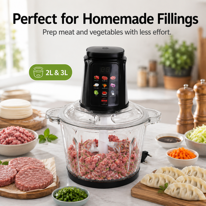 ⚡ Touch-Control Electric Food Processor with Glass Bowl & 6-Layer Blades 🥩