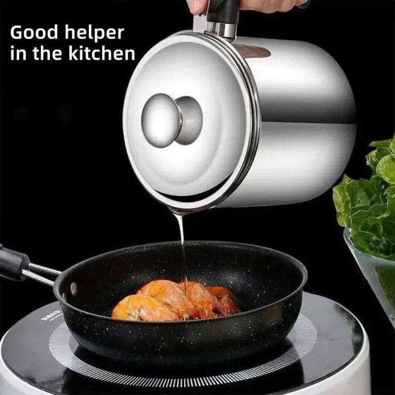 🍳 LIMITED-TIME 50% OFF! ✨ 304 Stainless Steel Oil Keeper with Filter – Food-Grade, Fine Mesh, Drip-Proof 🛡️