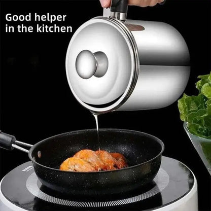 🍳 LIMITED-TIME 50% OFF! ✨ 304 Stainless Steel Oil Keeper with Filter – Food-Grade, Fine Mesh, Drip-Proof 🛡️