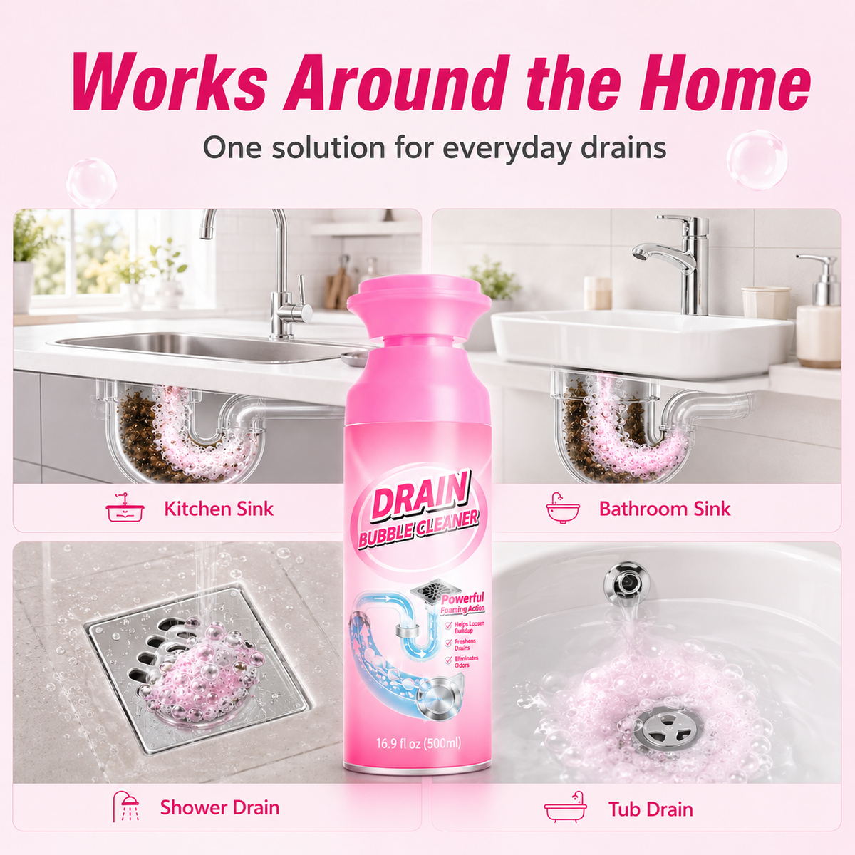 ⚡️ [BUY 1 GET 1 FREE] 🫧 Foaming Pipe Cleaner & Drain Deodorizer – 360° Expanding Sink Foam ✨