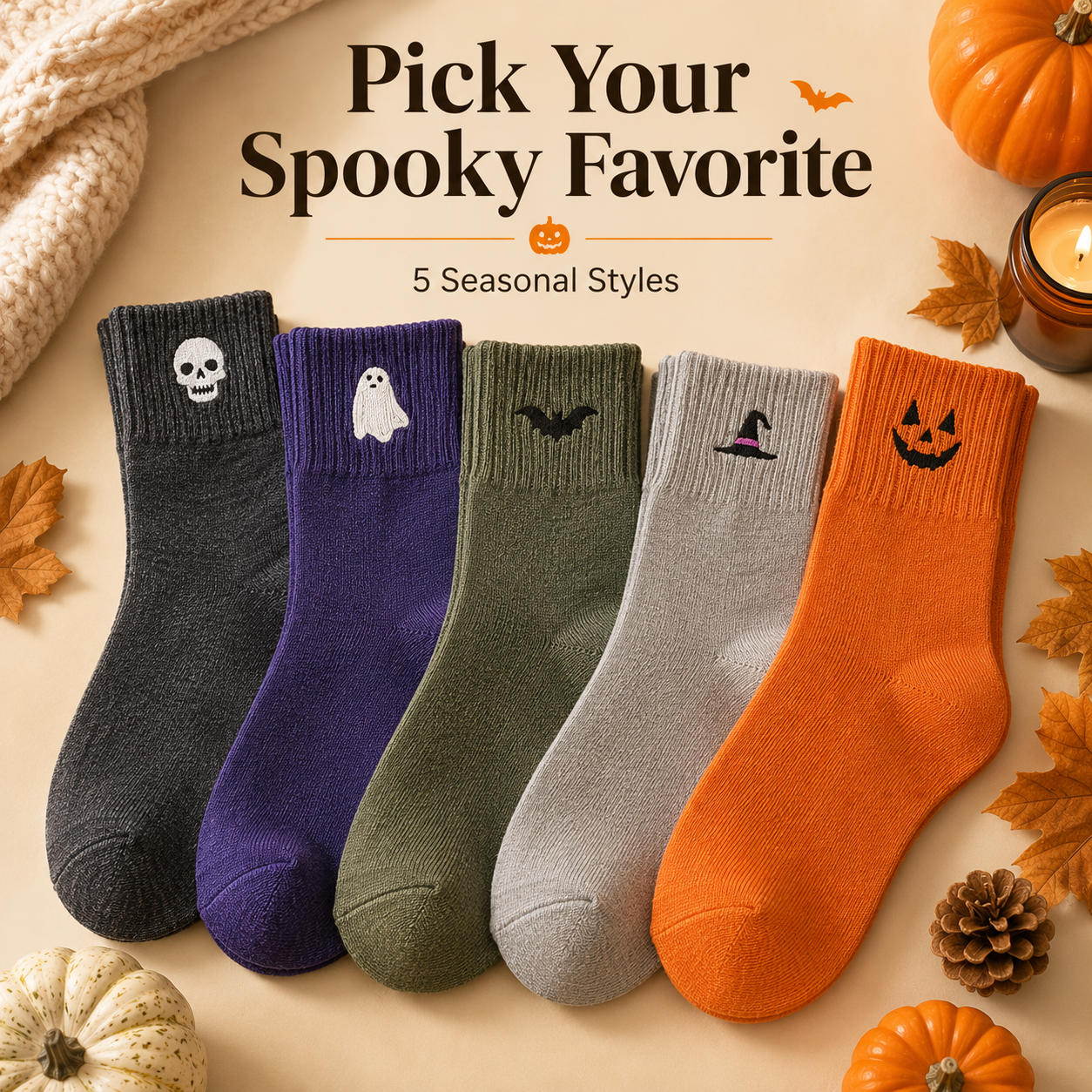 🧦 Unisex Halloween Embroidered Mid-Calf Socks Thick Knitted Cozy Warm Stockings 🎃